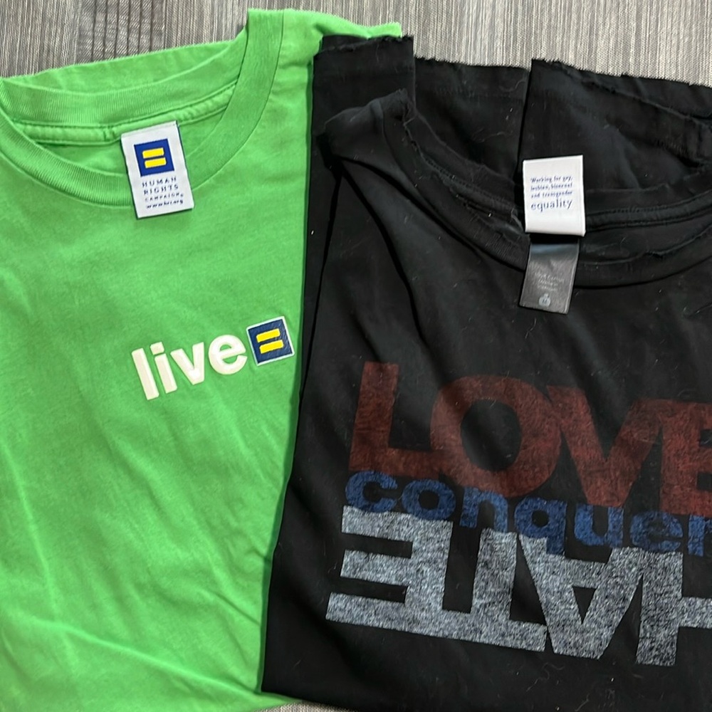 TWO Men’s Medium Human Rights Campaign T-Shirts (black and green)